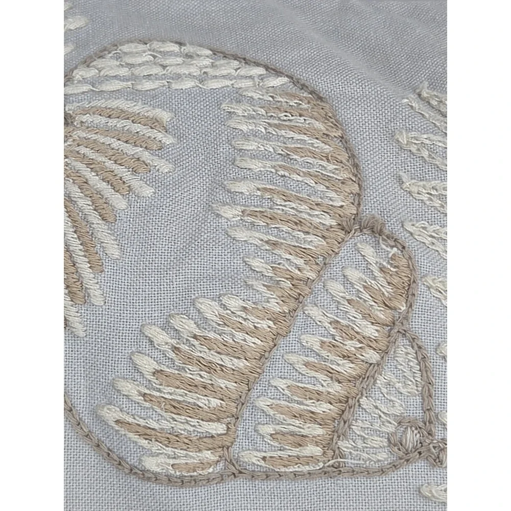 Pottery Barn Throw Pillow Embroidered Fish Shells 2012 18x18